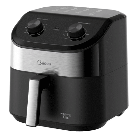 Midea Fritadeira Air Fryer 4,5L Widemax Com Interior De Alumínio 1500w Preta
