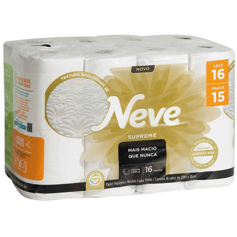 Neve Papel Higiênico Supreme Folha Tripla 20m com 16 Rolos