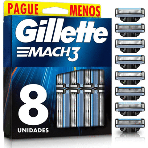 Pack com 8 Refis Para Barbear Gillette Mach3