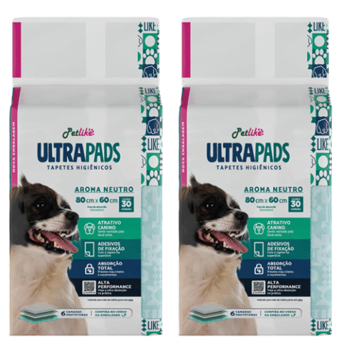 PetLike 2 Pacotes Tapete Higiênico Cães Ultra Pads Natural 80cm x 60cm 30 Unidades cada