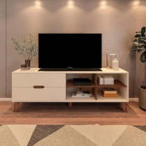 Rack Para TV ate 75″ com 2 gavetas Verona Off White/pinho Artely