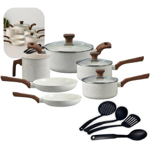 Jogo De Panelas Pratic Cook Mármol Indução Mimo Style Cerâmica 10 Peças