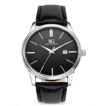 Relógio Masculino Preto Prata Saint Germain Couro