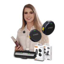 Kit 2 Microfones Lapela Redondo Imã Sem Fio Preto Duplo Anti Ruído