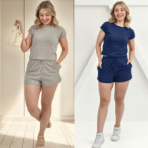Conjunto Feminino Blusa Short Ribana Canelada Casual