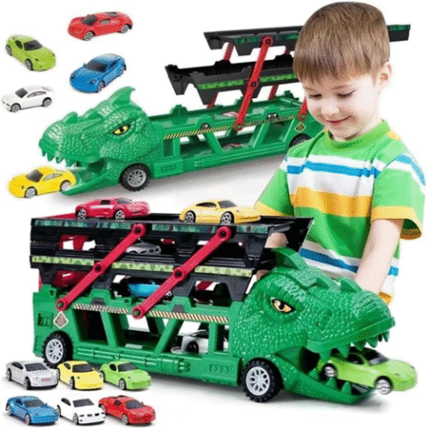 Caminhão Dinossauro Transporte 6 Carrinhos Maleta
