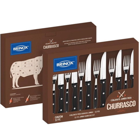 Conjunto de Talheres para Churrasco Jumbo 12 Peças Preto