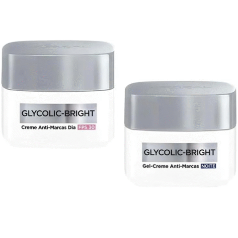 Kit L’Oreal Paris Anti-Marcas Glycolic-Bright Creme dia FPS30 49g + Gel-Creme noite 49g