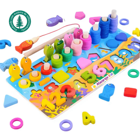 Brinquedo Pedagógico Madeira Montessori Educativo Números Cor Colorido Atacarejo Kids