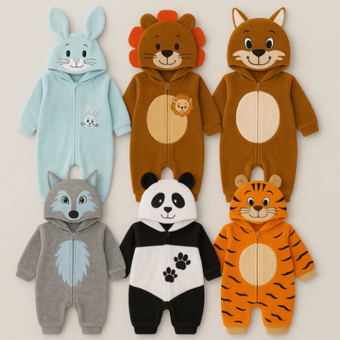 Macacão Infantil Plush Bebê Fantasia Manga E Capuz Temático