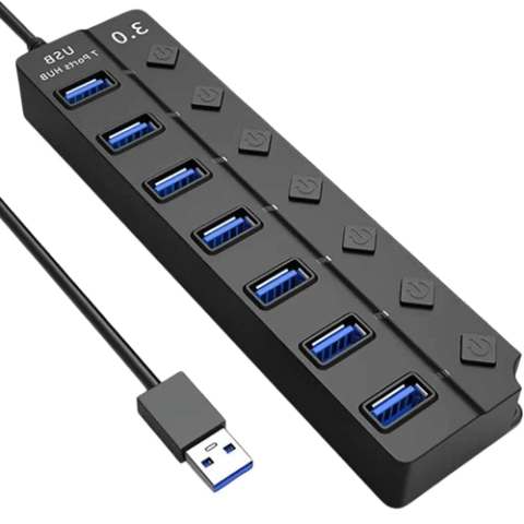Hub USB 3.0 com 7 Portas – Velocidade, Controle e Conexão Inteligente