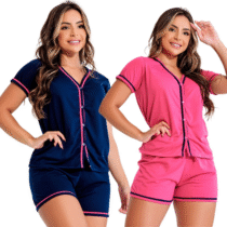 Pijama Feminino Americano Botões Baby Doll