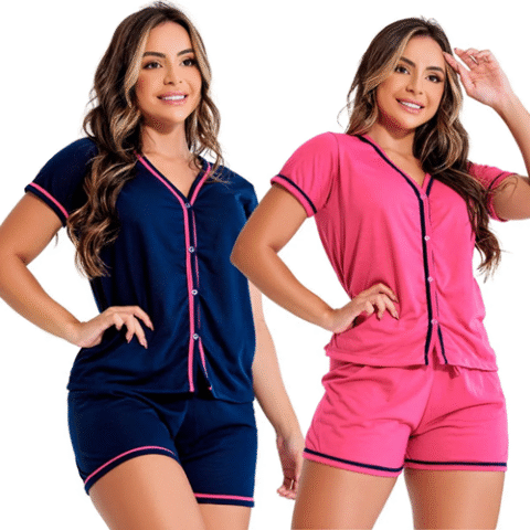 Pijama Feminino Americano Botões Baby Doll