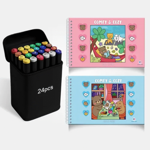 Kit 24 Canetinhas + Livro Comfy e Cozy