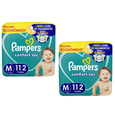 2 Pacotes Fraldas Pampers Confort Sec M 112 Unidades