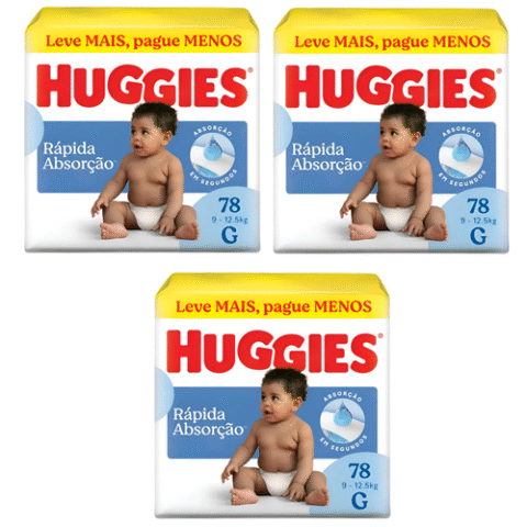 3 Pacotes Huggies Tripla Proteção G 78 unidades