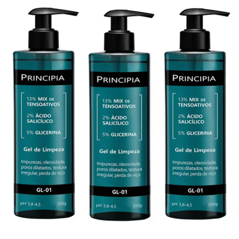 3 Unidades Principia Gel de Limpeza Facial 2% Ácido Salicílico + 5% Glicerina GL-01 com 350g