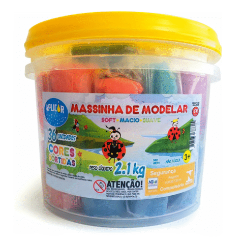 Balde 2,1Kg Massinha Modelar com 36 Unidades Cores Variadas Aplicor