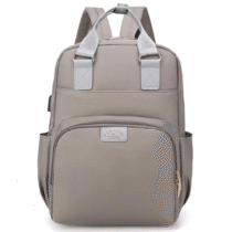 Bolsa Mochila Maternidade Impermeável Multifuncional Cinza Claro