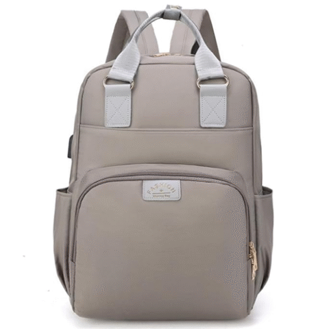 Bolsa Mochila Maternidade Impermeável Multifuncional Cinza Claro