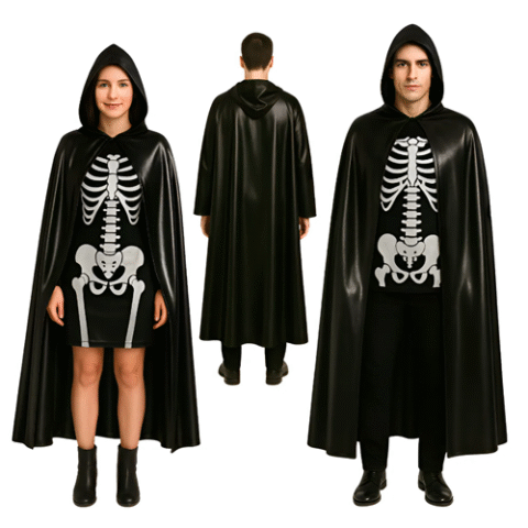Capa Cetim Drácula/Bruxo para Halloween Capuz Adulto Luxo Stronex