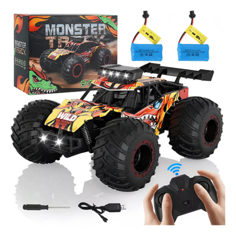 Carrinho Controle Remoto Dinoss Monster Recarrregavel + 2 Baterias Laranja