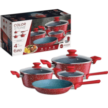 Conjunto de Panelas ColorStone 4 peças Antiaderente e Tampa de Vidro Volcano Euro Home