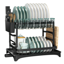 Escorredor De Louça 2 Niveis Inox Com Porta Pratos Talheres Copos Preto