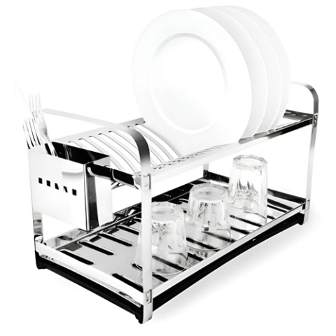 Escorredor De Louca Inox 20 Pratos Bandeja Porta Talher Prateado