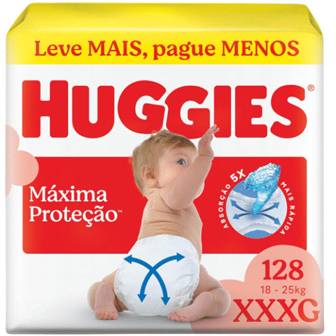 Fralda Descartável Huggies Máxima Proteção XXXG 128 Unidades