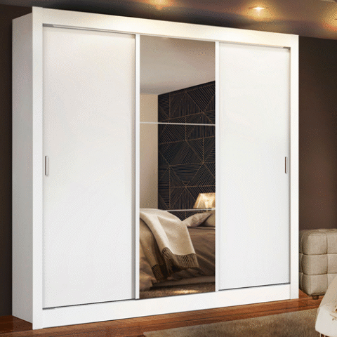 Guarda Roupa Casal Madesa Mônaco 3 Portas de Correr com Espelho – Branco