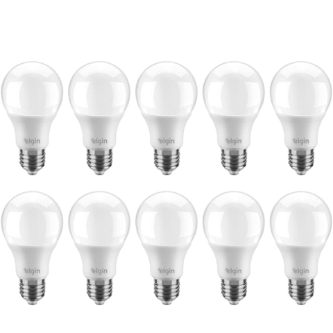 Kit 10 Unidades Lâmpada Bulbo LED A60 9W 6500K Elgin Luz Branca Fria