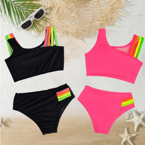 Kit 2 Conjuntos Biquini Infantil Proteção Uv50 (9 cores)