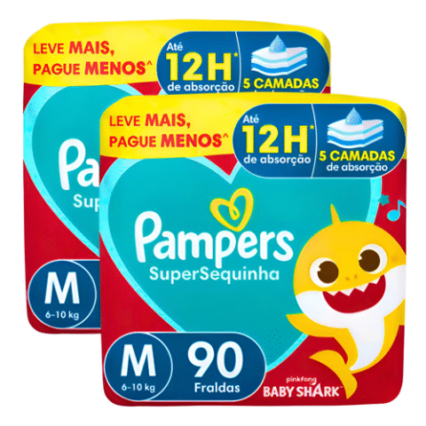 Kit 2 Pacotes Fraldas Pampers Super Sequinha M 90 Unidades cada