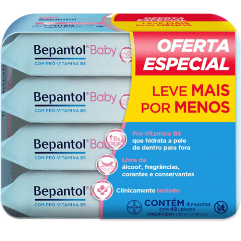 Kit Bepantol Baby 4 pacotinhos c/ 192 Lenços Umedecidos