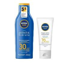 Kit Nivea Sun Protetor Solar Protect & Hidrata FPS 30 200ml + Protetor Solar Facial Toque Seco Antissinais FPS 70 40ml