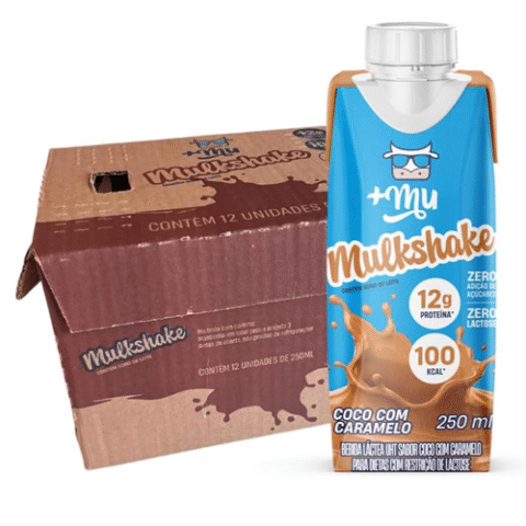 Pack 12 Unidades +Mu Mulkshake Bebida Proteica Sabor Coco com Caramelo 250ml