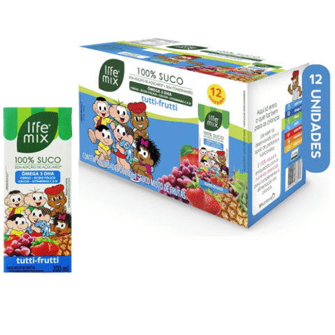 Pack 12 Unidades Suco Life Mix Turma da Mônica Tutti-Frutti 200ml