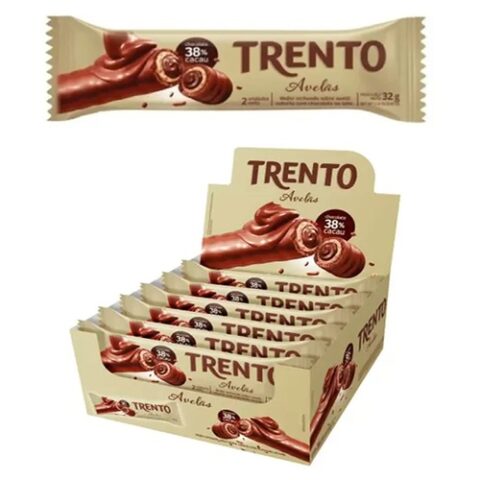 Pack 16 Unidades Chocolate Com Wafer Trento Recheio Avelã