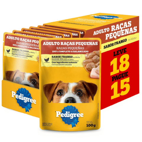 Pack 18 Sachês Ração Úmida Pedigree Cordeiro ao Molho para Cães Adultos de Raças Pequenas 100g