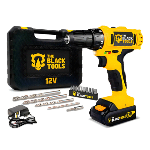 Parafusadeira E Furadeira Sem Fio Bateria 3/8 10mm Com Maleta E Acessorios The Black Tools Parafusadeira E Furadeira Sem Fio Bateria 3/8 10mm Com Maleta E Acessorios The Black Tools