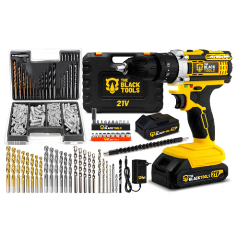 Parafusadeira Furadeira de Impacto Profissional 21v + Kit Brocas e Buchas 300 Peças The Black Tools Parafusadeira Furadeira de Impacto Profissional 21v + Kit Brocas e Buchas 300 Peças The Black Tools