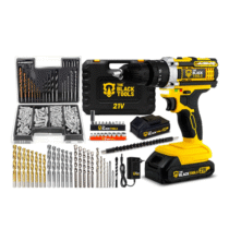 Parafusadeira Furadeira De Impacto Profissional 21V The Black Tools + Kit Brocas E Buchas 300 Peças