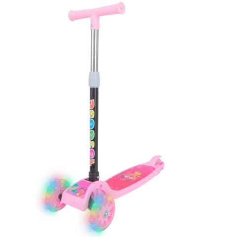 Patinete Infantil 3 Rodas Dobrável Com Luzes LED Rosa
