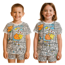 Pijama Infantil Divertido para Colorir + Canetinhas