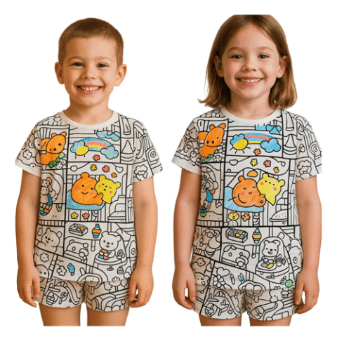 Pijama Infantil Divertido para Colorir + Canetinhas