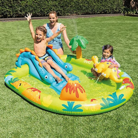 Piscina Inflável Playground Dino com Escorregador 143L Intex