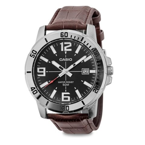 Relógio Casio Masculino Pulseira Couro Marrom Analógico MTP-VD01L