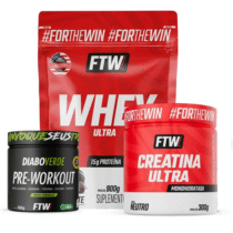 FTW Kit Whey Ultra Protein 900g Refil Sabor Chocolate + Creatina Ultra 300g + Pré-Treino Diabo Verde 150g Sabor Limão