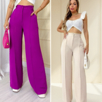 Calça Pantalona Duna Cintura Alta Cos Largo Elastico
